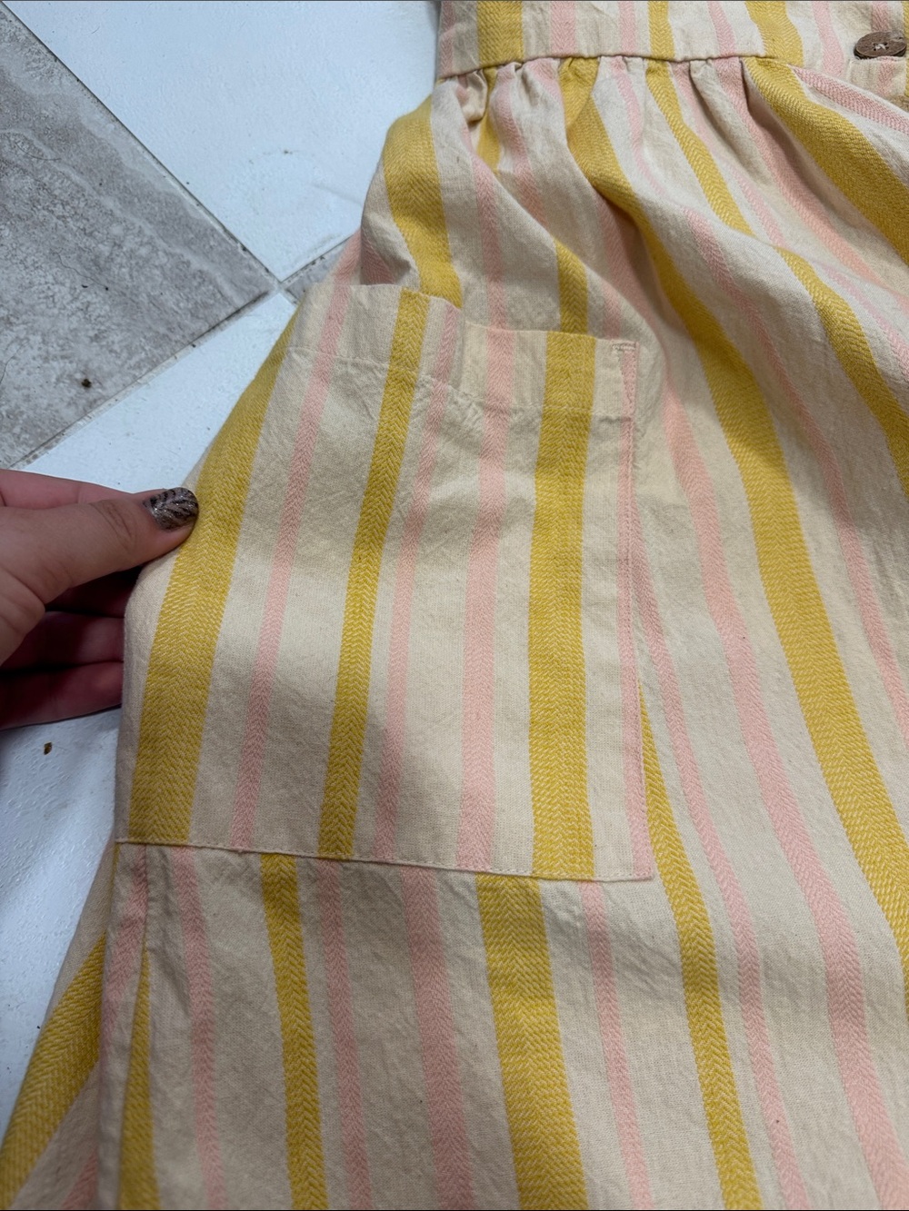 Roxy Yellow Pink Striped Button-Front Mini Sundress - Picture 3 of 4